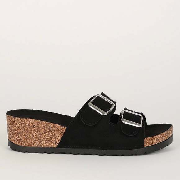 Black Suede Double Band Slide - Picture 5 of 8